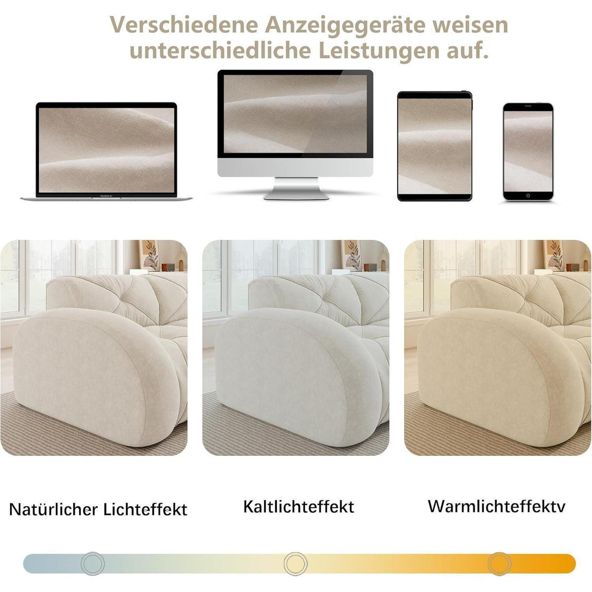 Modernes 4-Sitzer Cord Sofa | Rahmenlos, Chenille, Weiß