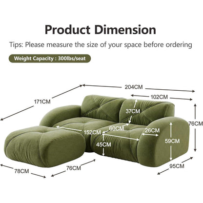 L-förmiges Ecksofa 2-Sitzer mit Fußhocker, Grün