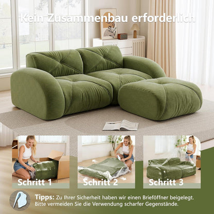 L-förmiges Ecksofa 2-Sitzer mit Fußhocker, Grün