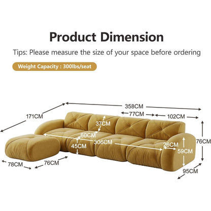 Großes L-förmiges 4-Sitzer Sofa mit Fußhocker, Gelb