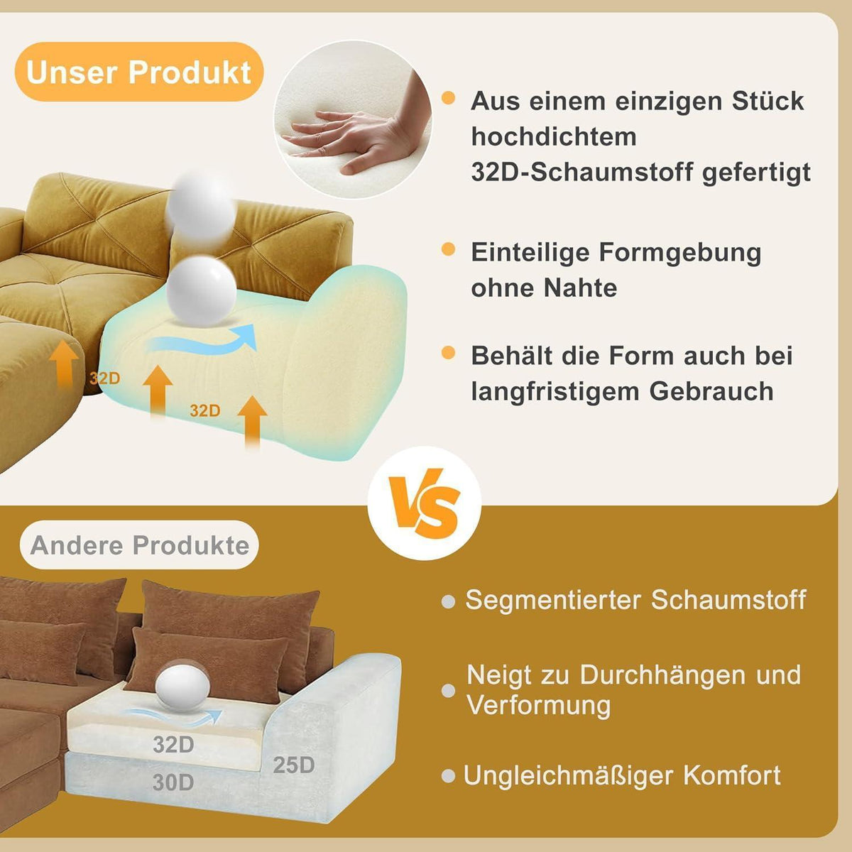 Großes L-förmiges 4-Sitzer Sofa mit Fußhocker, Gelb