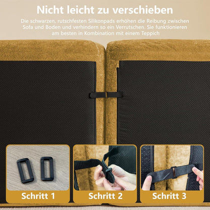 Großes L-förmiges 4-Sitzer Sofa mit Fußhocker, Gelb