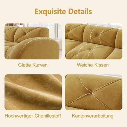 Großes L-förmiges 4-Sitzer Sofa mit Fußhocker, Gelb