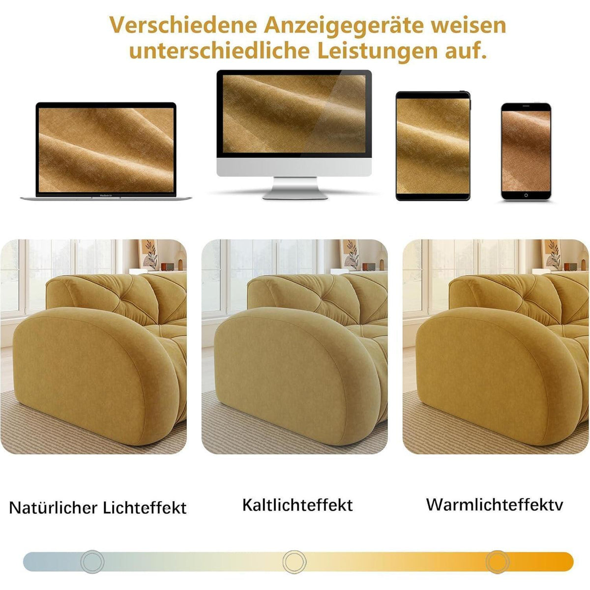 Großes L-förmiges 4-Sitzer Sofa mit Fußhocker, Gelb