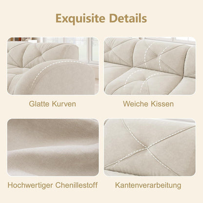 Modulares Cord Sofa 4-Sitzer mit Fußhockern – Weiß