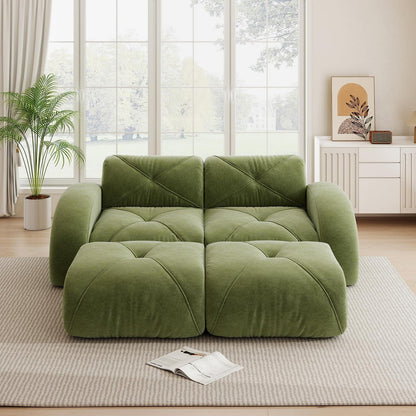 2-Sitzer Sofa mit Fußhocker – Rahmenlos, Grün