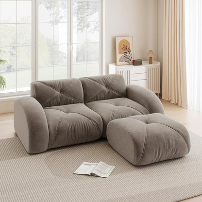 L-förmiges Ecksofa 2-Sitzer mit Fußhocker, Braun
