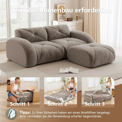 L-förmiges Ecksofa 2-Sitzer mit Fußhocker, Braun