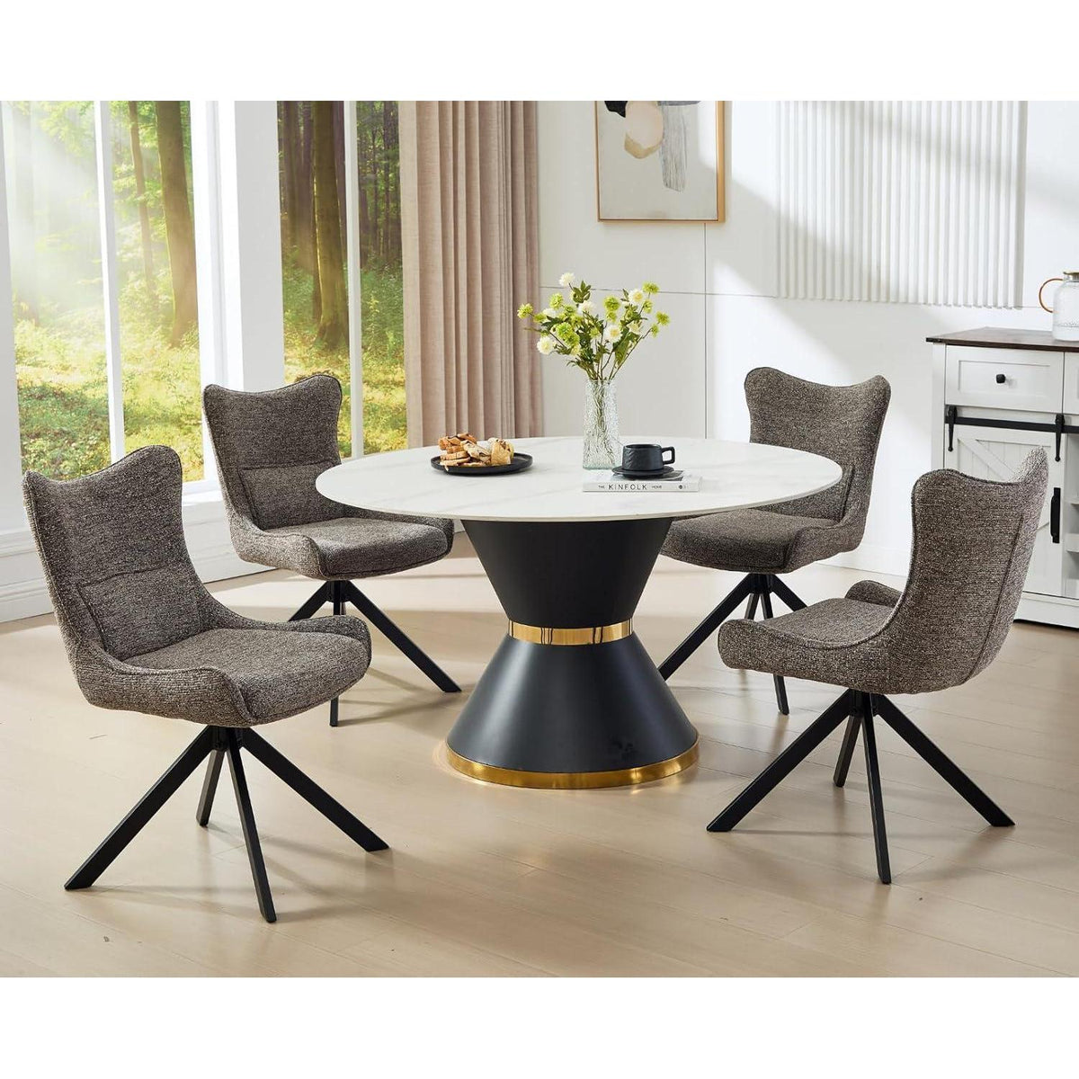 Drehbarer Esszimmerstuhl Set Grau - Chenille Polsterstuhl 4er Set
