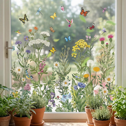 Fensterbilder Frühling Selbstklebend mit Rakel | Frühlingsdeko Blumen