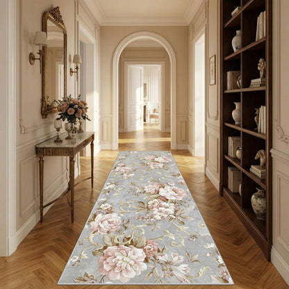 Vintage Läufer Teppich 80x300cm Grau Rosa Flur Küche Schlafzimmer