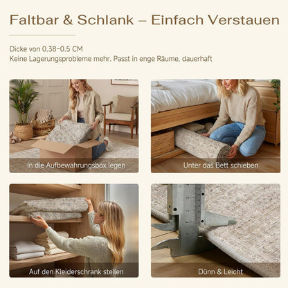 Vintage Teppich Beige 300x400cm – Waschbar & Rutschfest