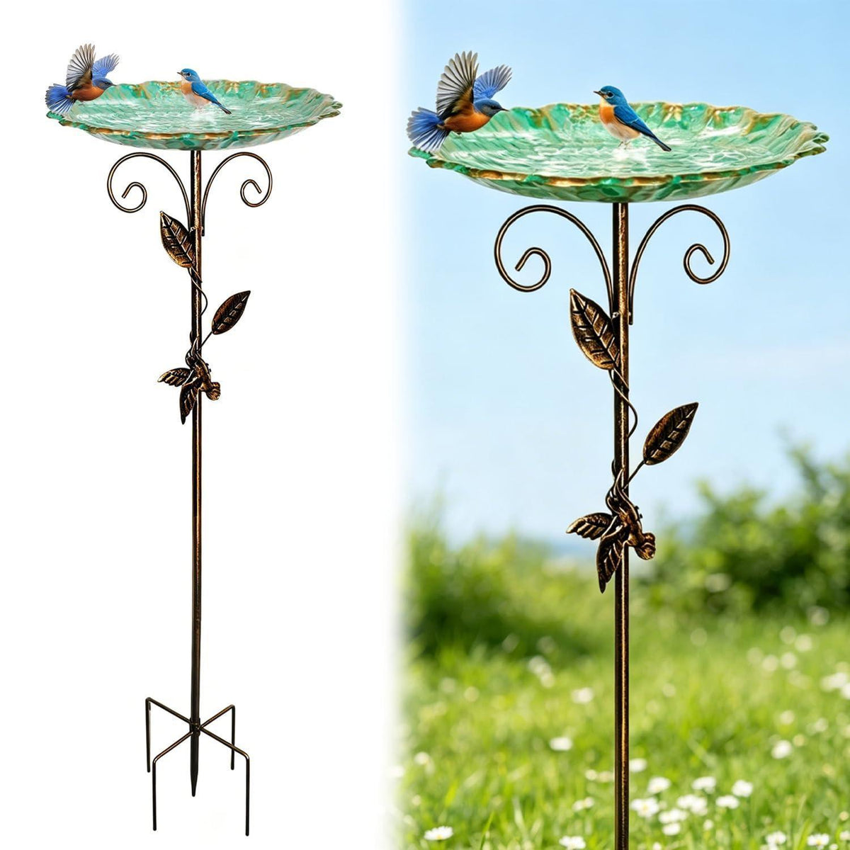 Vintage Vogelbad Metall Stehend mit Erdspieß