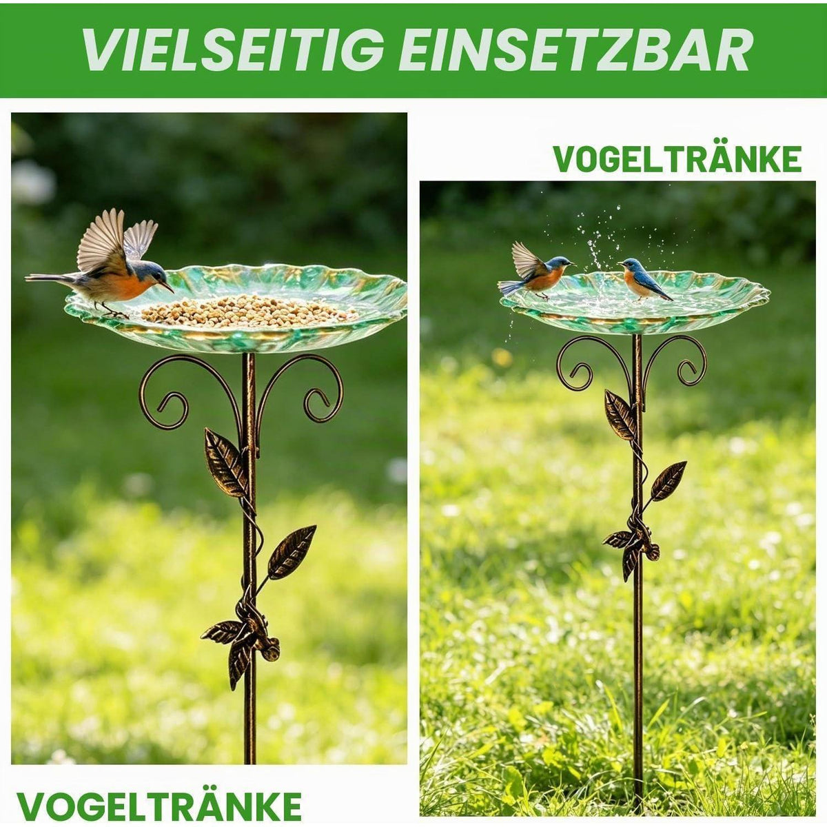 Vintage Vogelbad Metall Stehend mit Erdspieß