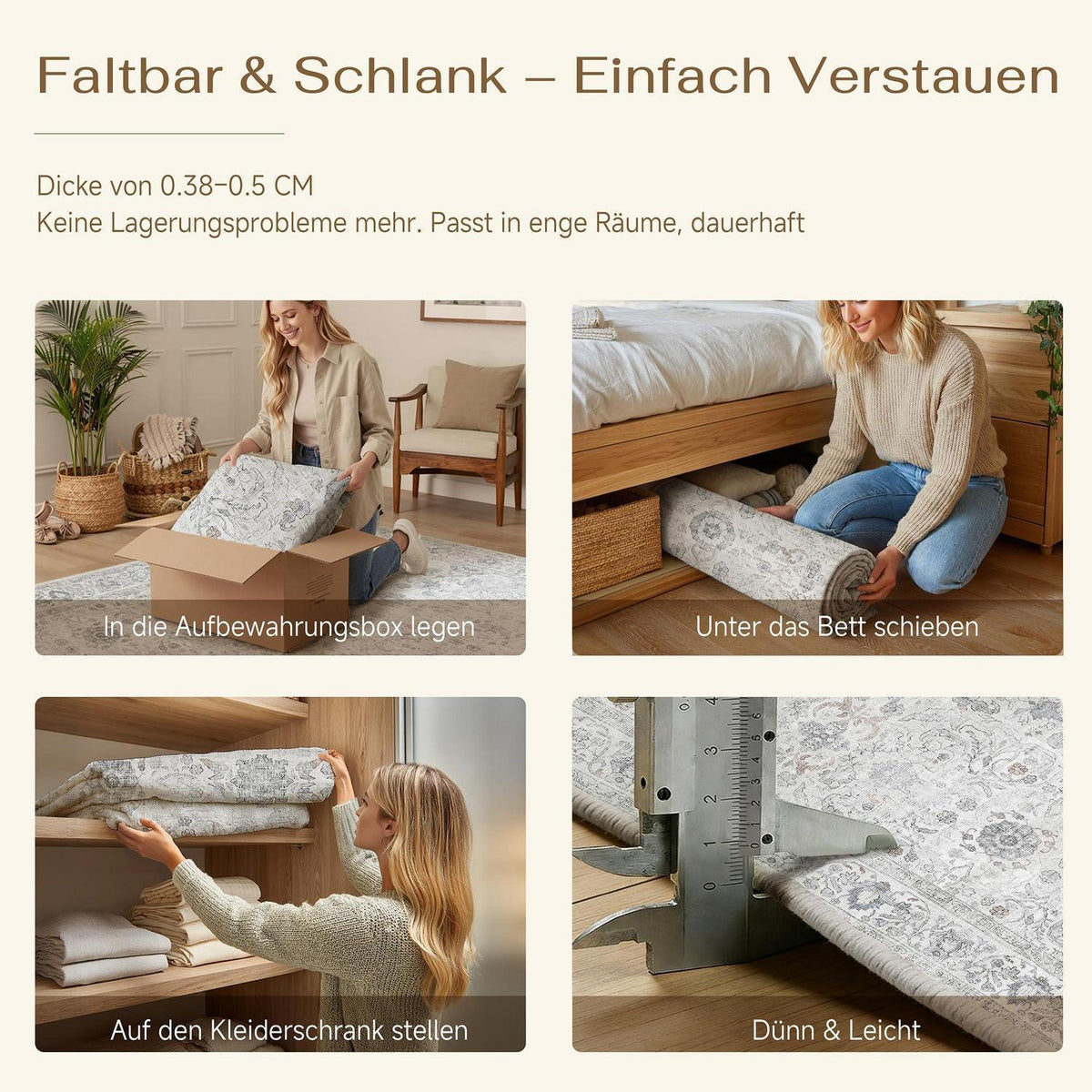 Waschbarer Wohnzimmerteppich Grau 300x400cm – Vintage Design