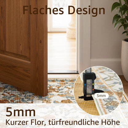 Vintage Teppich 200x280 cm – Orange-Beige, Kurzflor & Rutschfest