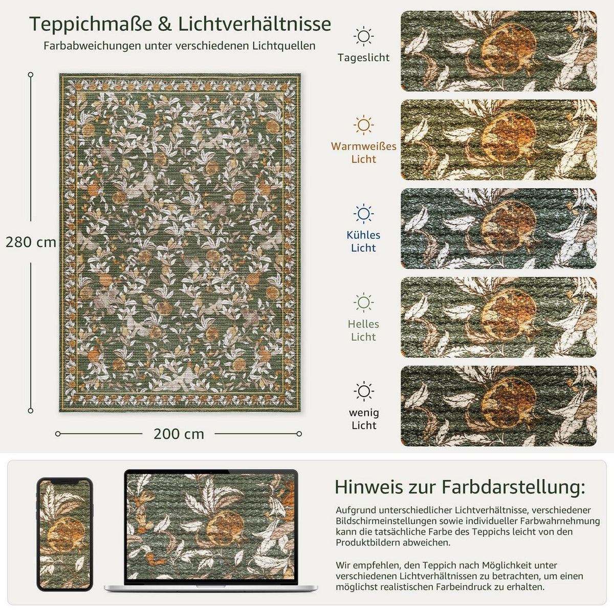 Vintage Teppich Blumenmuster Orange-Grün 200x280 cm