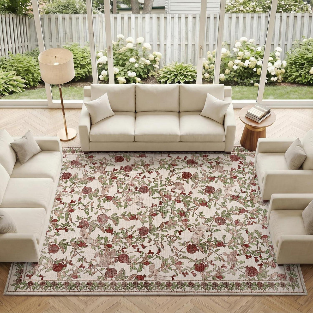 Vintage Teppich floral rot-beige 240x340 cm – Waschbar & Rutschfest