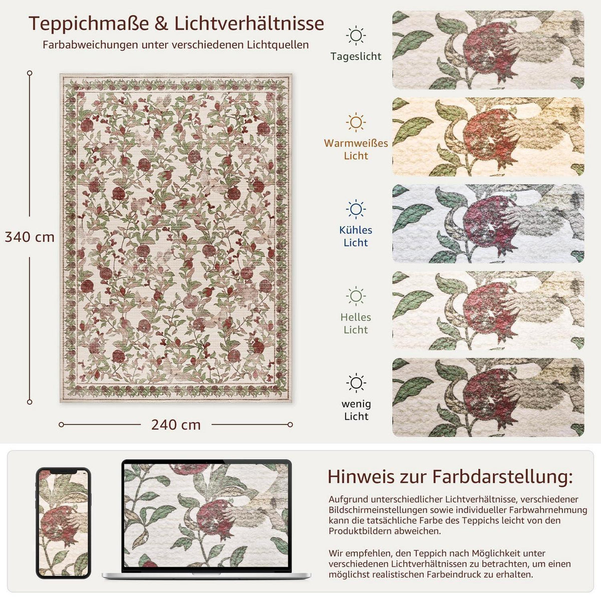 Vintage Teppich floral rot-beige 240x340 cm – Waschbar & Rutschfest