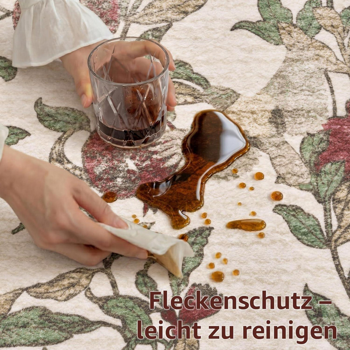 Vintage Teppich floral rot-beige 240x340 cm – Waschbar & Rutschfest