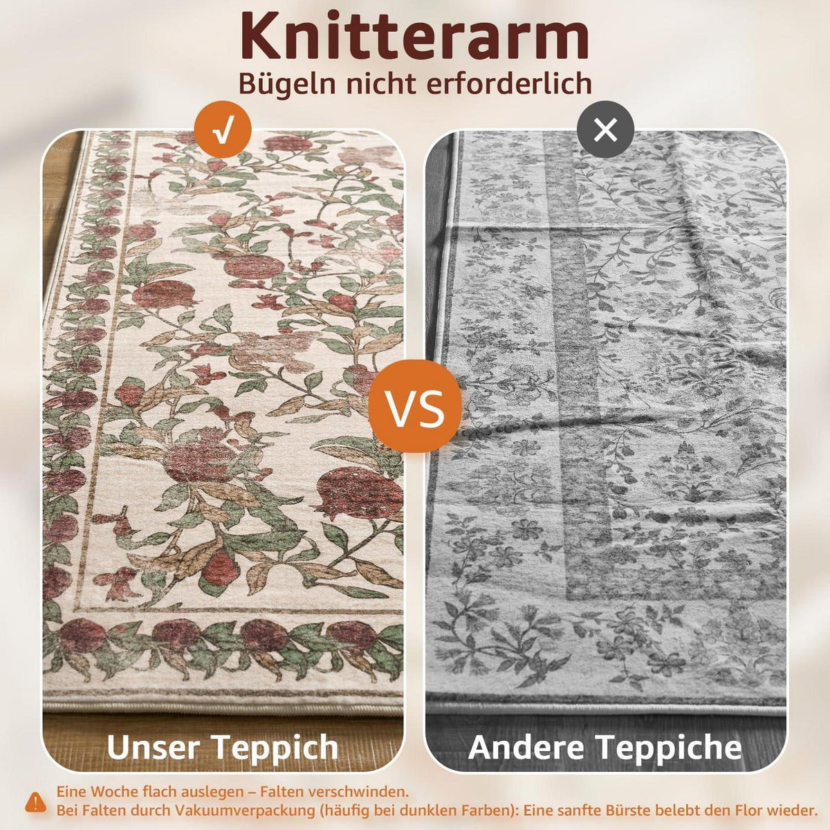 Vintage Teppich floral rot-beige 240x340 cm – Waschbar & Rutschfest