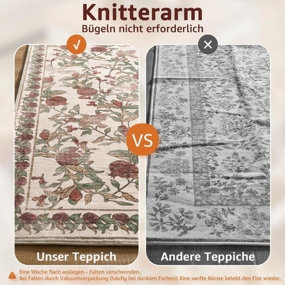 Vintage Teppich floral rot-beige 240x340 cm – Waschbar & Rutschfest