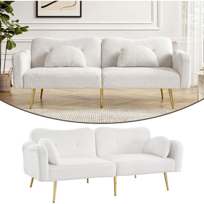 Schlafsofa 2-Sitzer mit Bettfunktion & Stauraum – Weiß