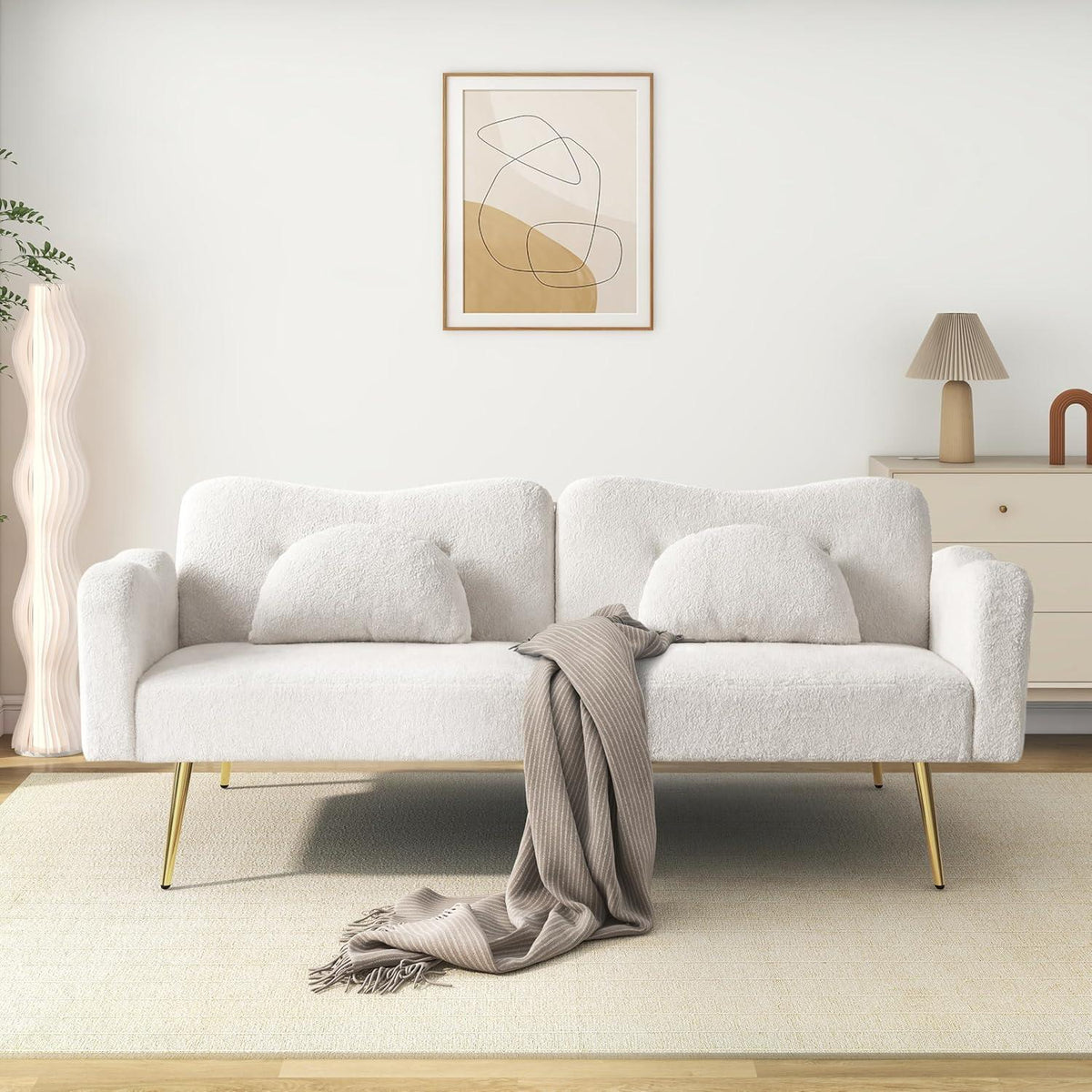 Schlafsofa 2-Sitzer mit Bettfunktion & Stauraum – Weiß