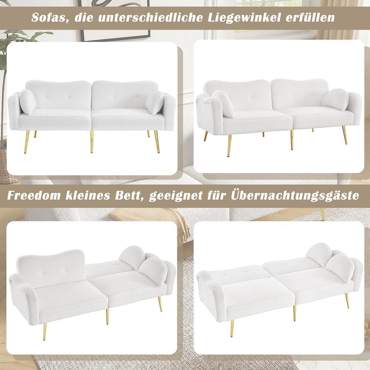 Schlafsofa 2-Sitzer mit Bettfunktion & Stauraum – Weiß