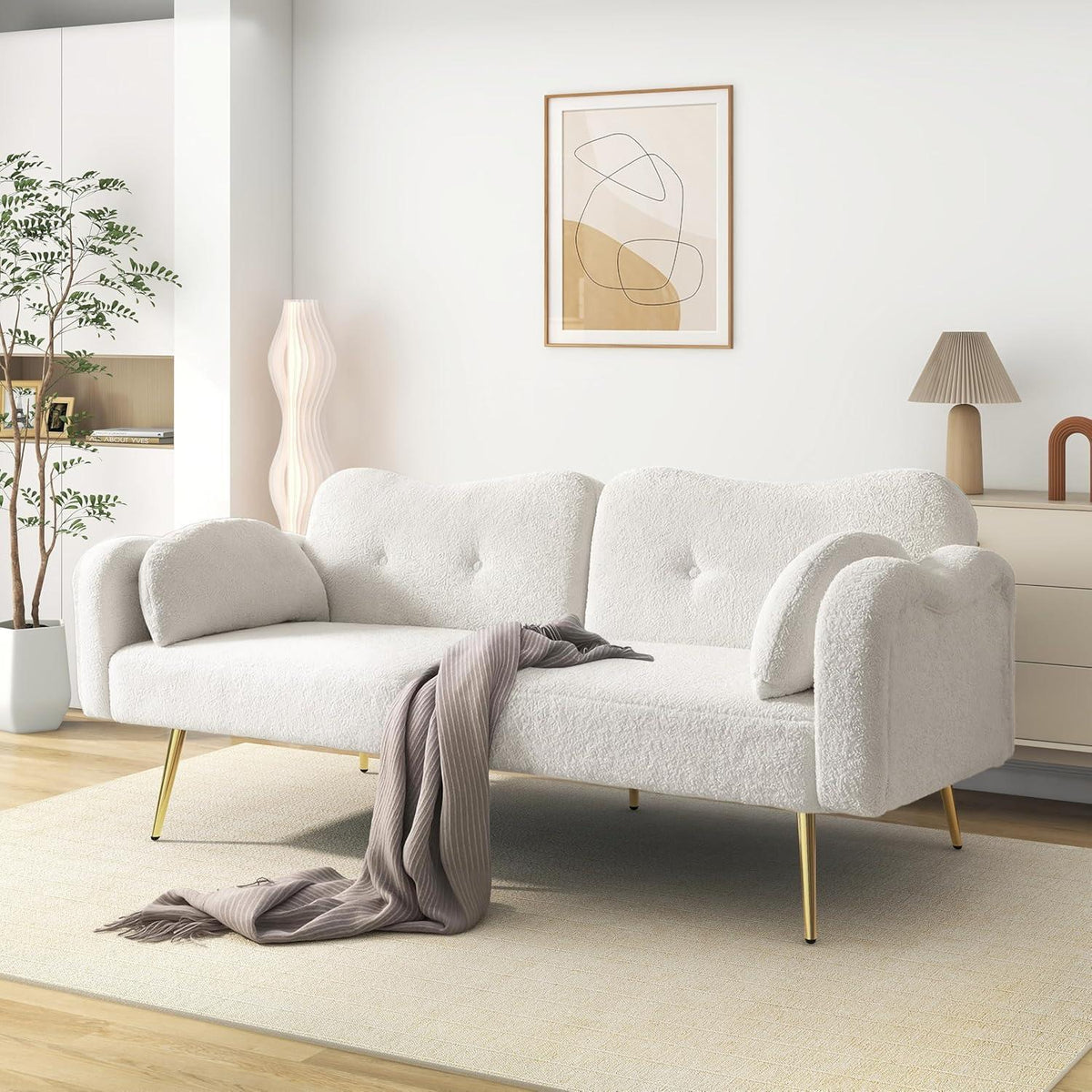 Schlafsofa 2-Sitzer mit Bettfunktion & Stauraum – Weiß