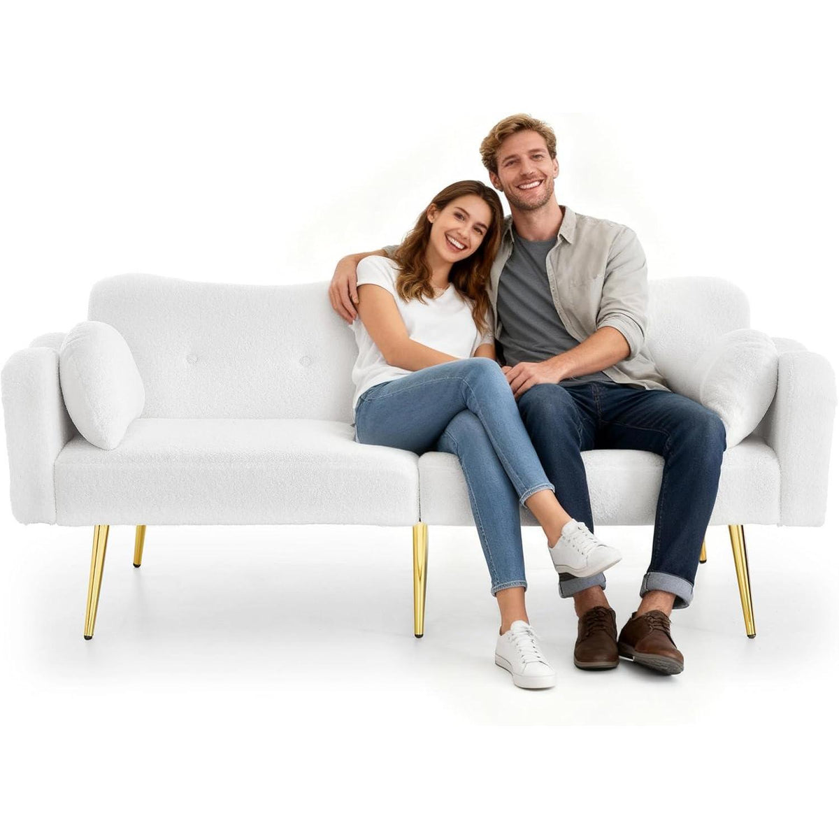 Schlafsofa 2-Sitzer mit Bettfunktion & Stauraum – Weiß
