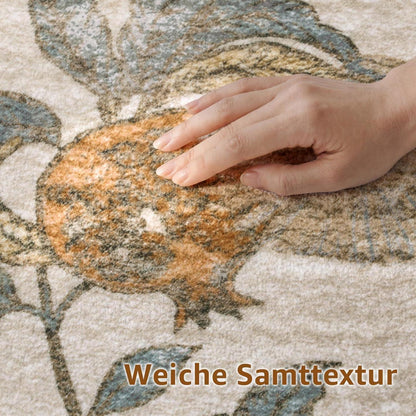 Vintage Teppich 240x340 cm – Orange-Beige, Waschbar & Rutschfest