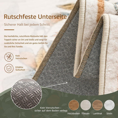 Vintage Teppich 240x340 cm – Orange-Beige, Waschbar & Rutschfest