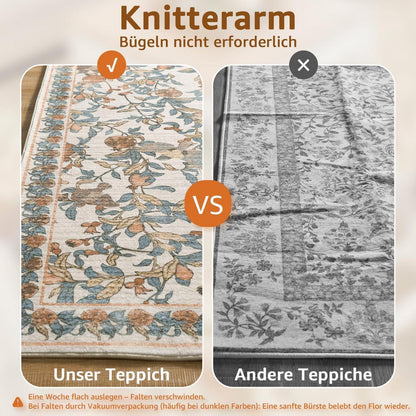 Vintage Teppich 240x340 cm – Orange-Beige, Waschbar & Rutschfest