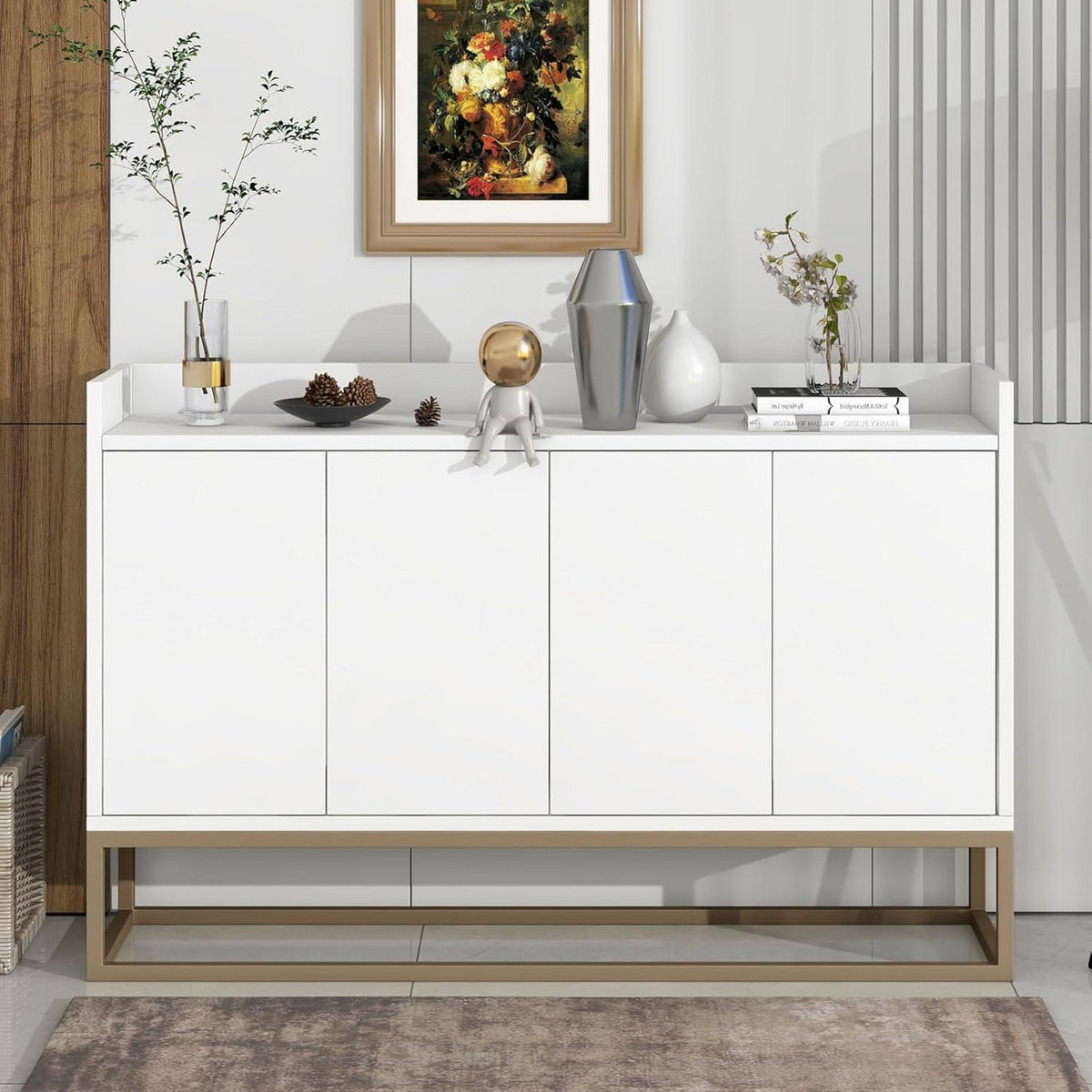 Weißes Sideboard 120cm – Küchenschrank mit Arbeitsplatte & Regalen