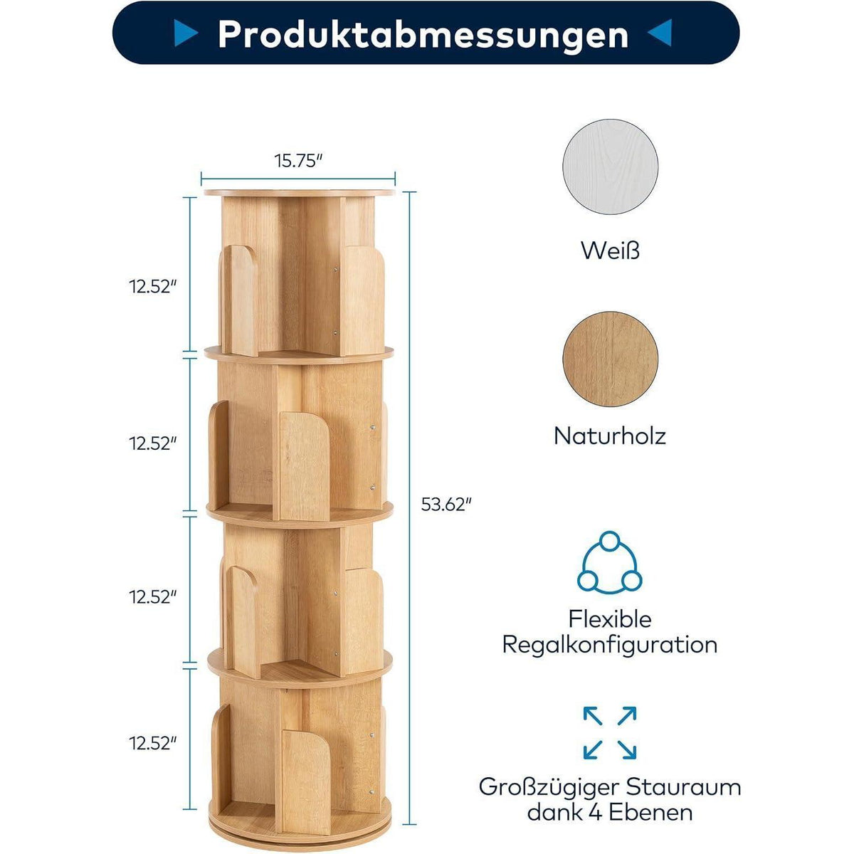 Drehbares Bücherregal Holz 4 Ebenen – Platzsparend & Flexibel