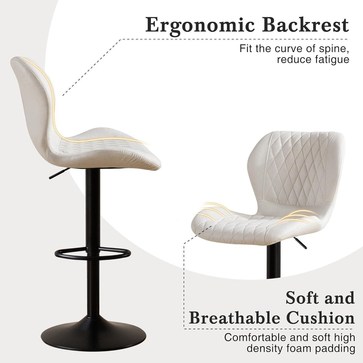 Barhocker mit Lehne, höhenverstellbar, beige, 6er Set