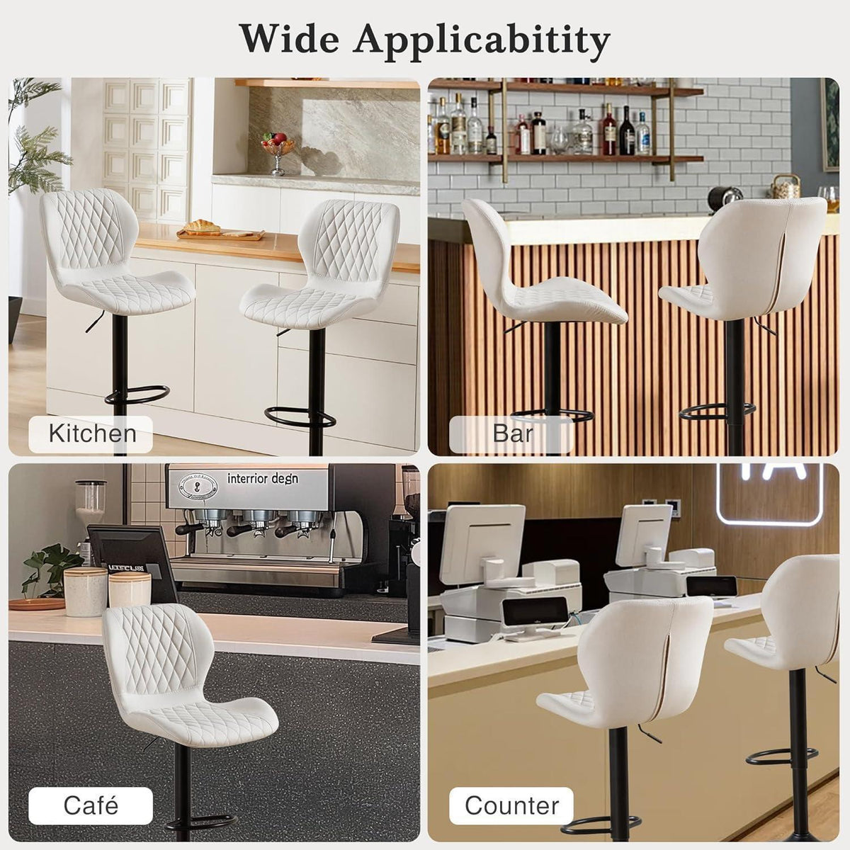 Barhocker mit Lehne, höhenverstellbar, beige, 6er Set