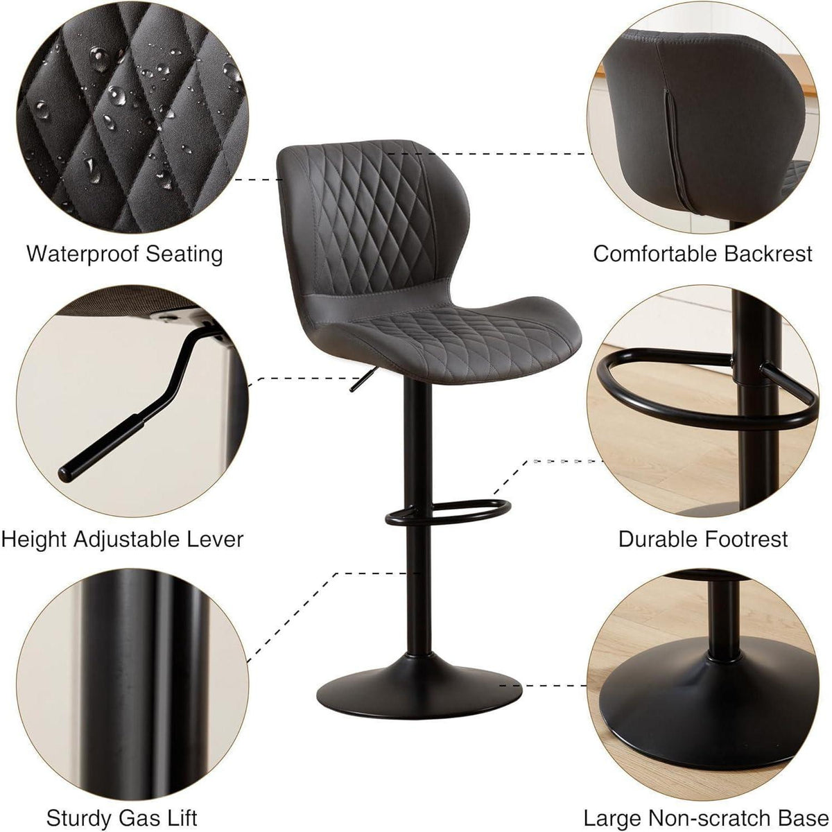 Barhocker Set 6x, Höhenverstellbar, Dunkelgrau