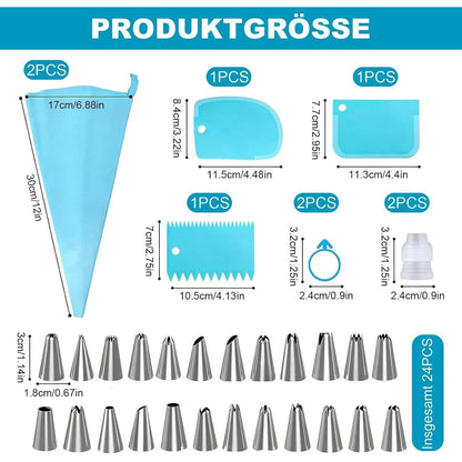 Premium Spritzbeutel Set 33-teilig – Edelstahl Tüllen für Kuchen & Gebäck