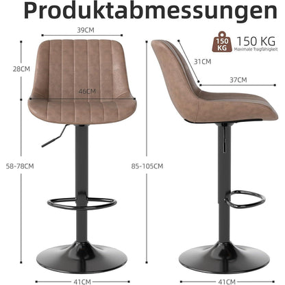 Drehbarer Barhocker mit Lehne, Höhenverstellbar Braun