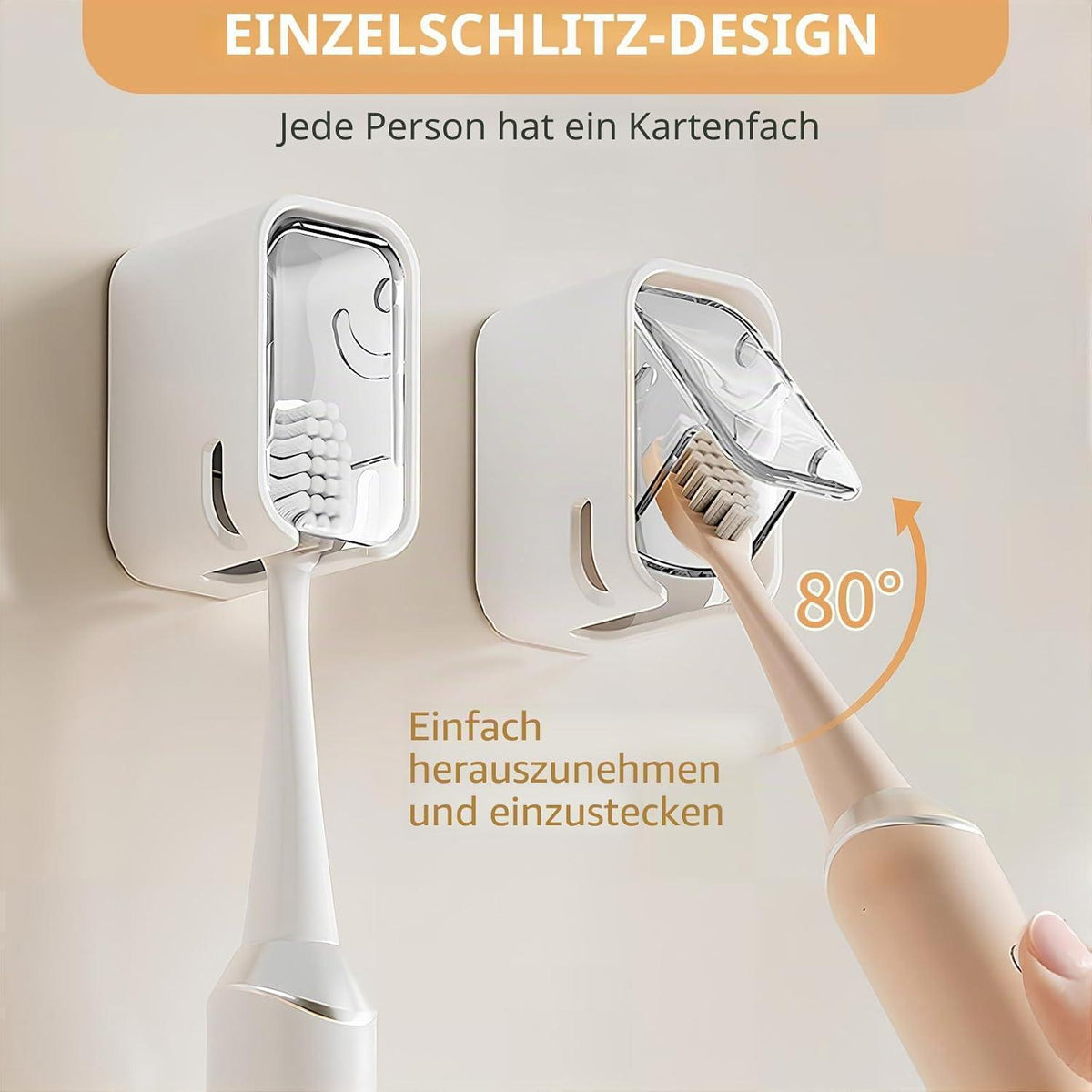 Wandmontierter Zahnbürstenhalter mit Abdeckung – 4er Set