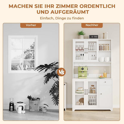 Hoher Küchenschrank mit Arbeitsplatte & Haken – Weiß