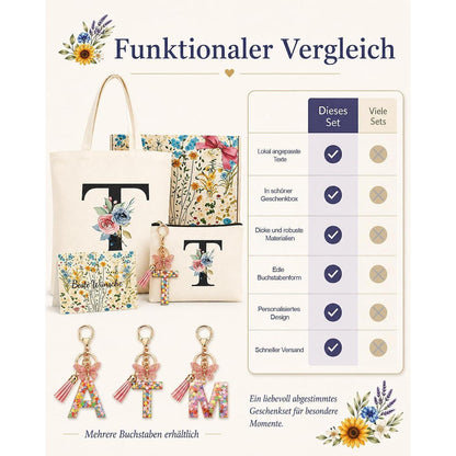 Personalisierte Geschenkset für Frauen mit Buchstaben-Schlüsselanhänger
