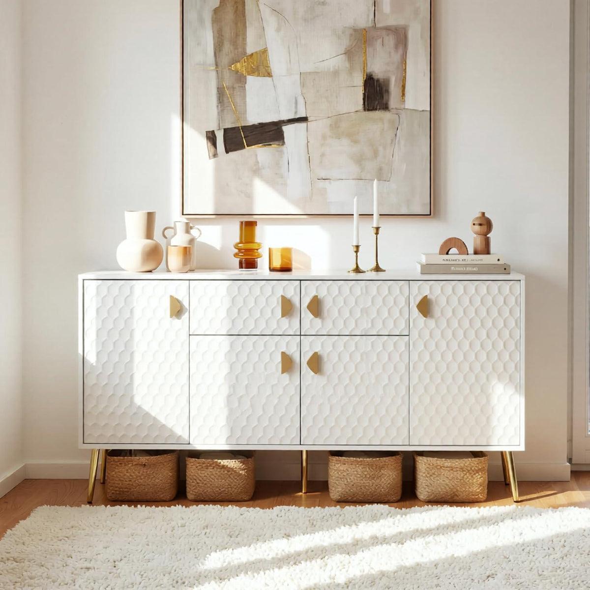 Weißes Sideboard 160cm mit Strukturfront – Viel Stauraum