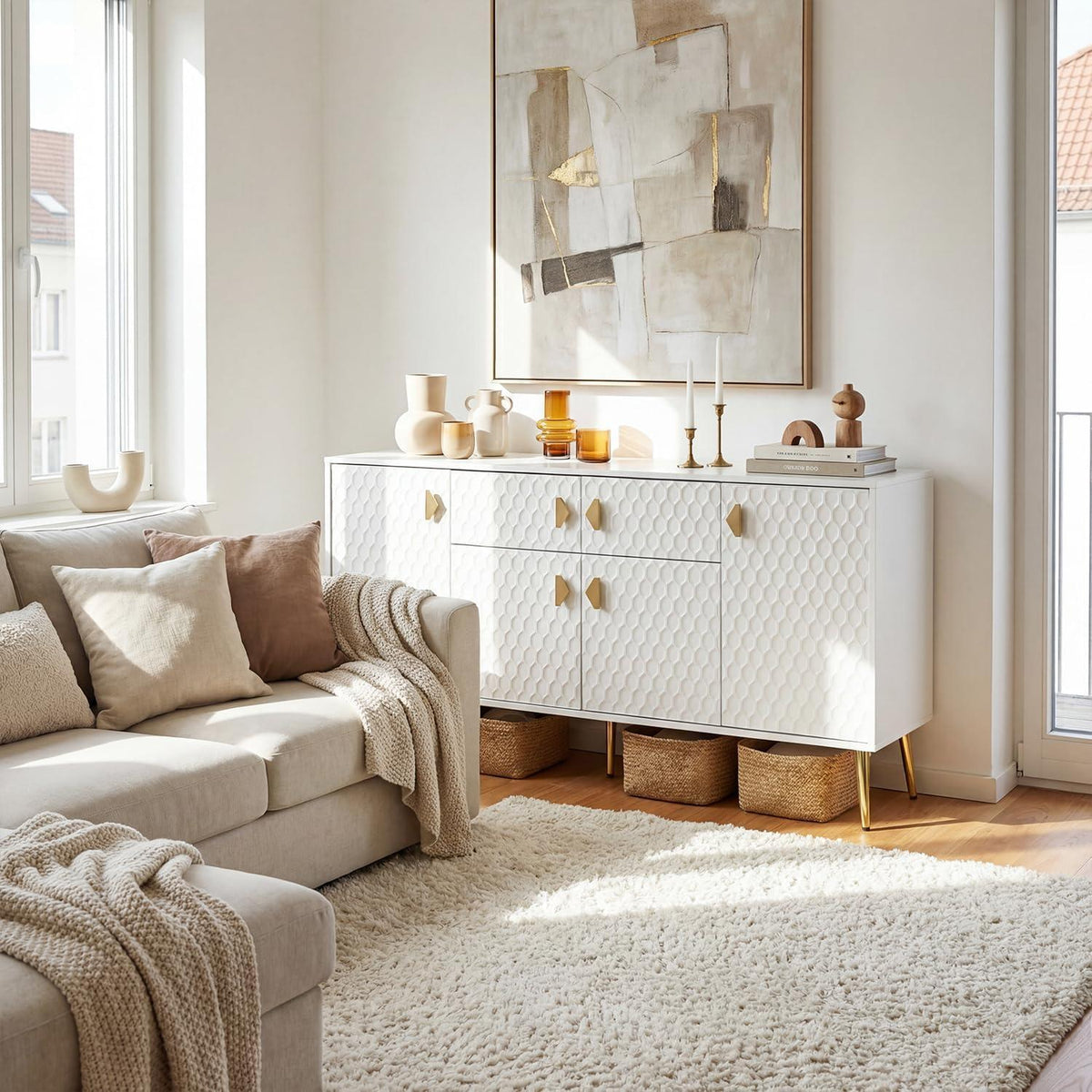 Weißes Sideboard 160cm mit Strukturfront – Viel Stauraum