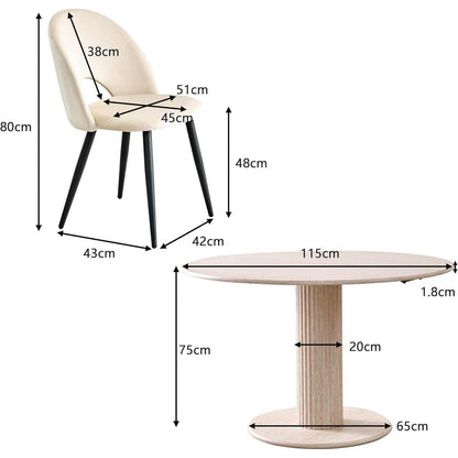 Runder Esstisch Set mit 4 Samtstühlen – Beige