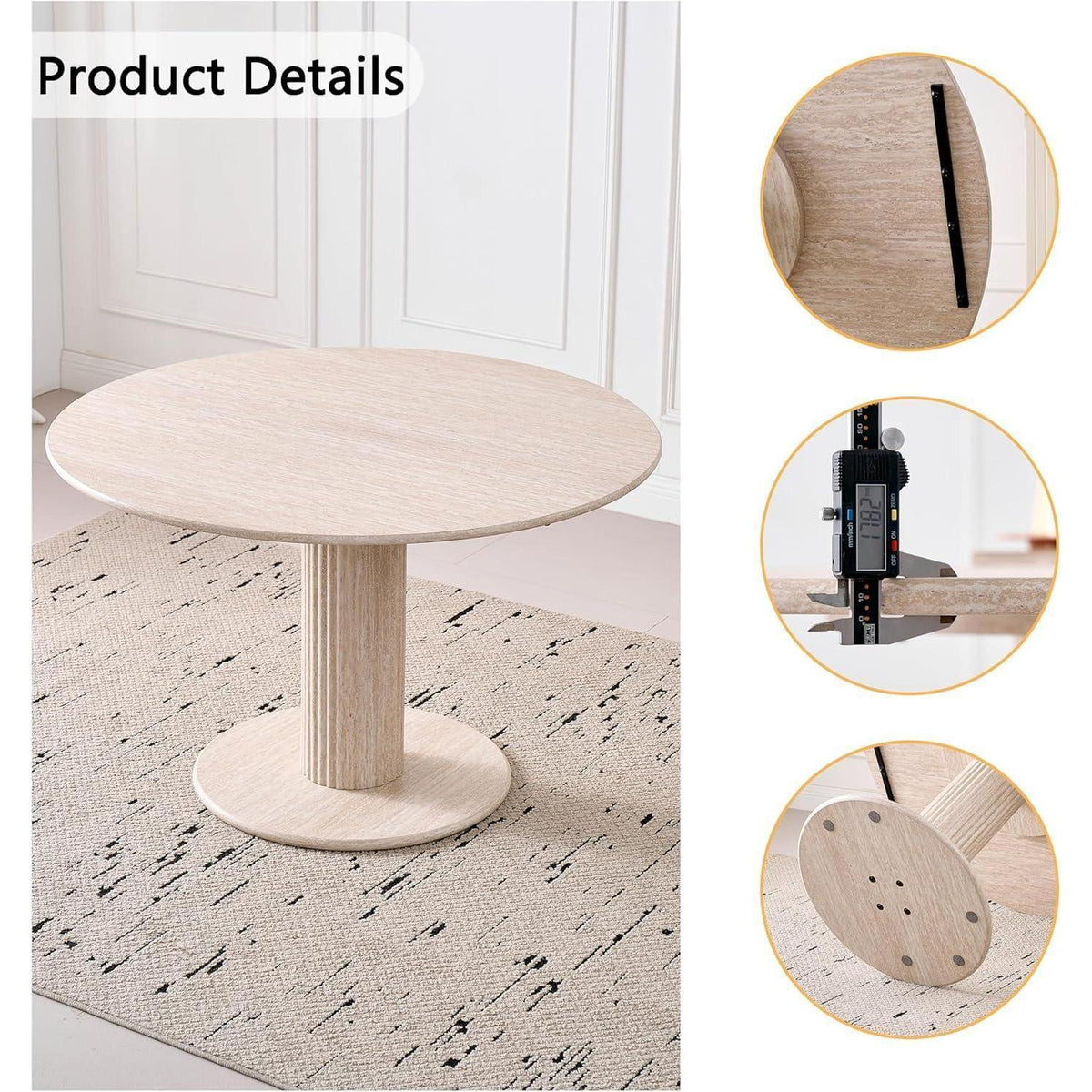 Runder Esstisch Set mit 4 Samtstühlen – Beige