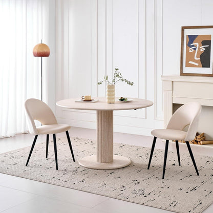 Runder Esstisch Set mit 4 Samtstühlen – Beige