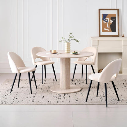 Runder Esstisch Set mit 4 Samtstühlen – Beige